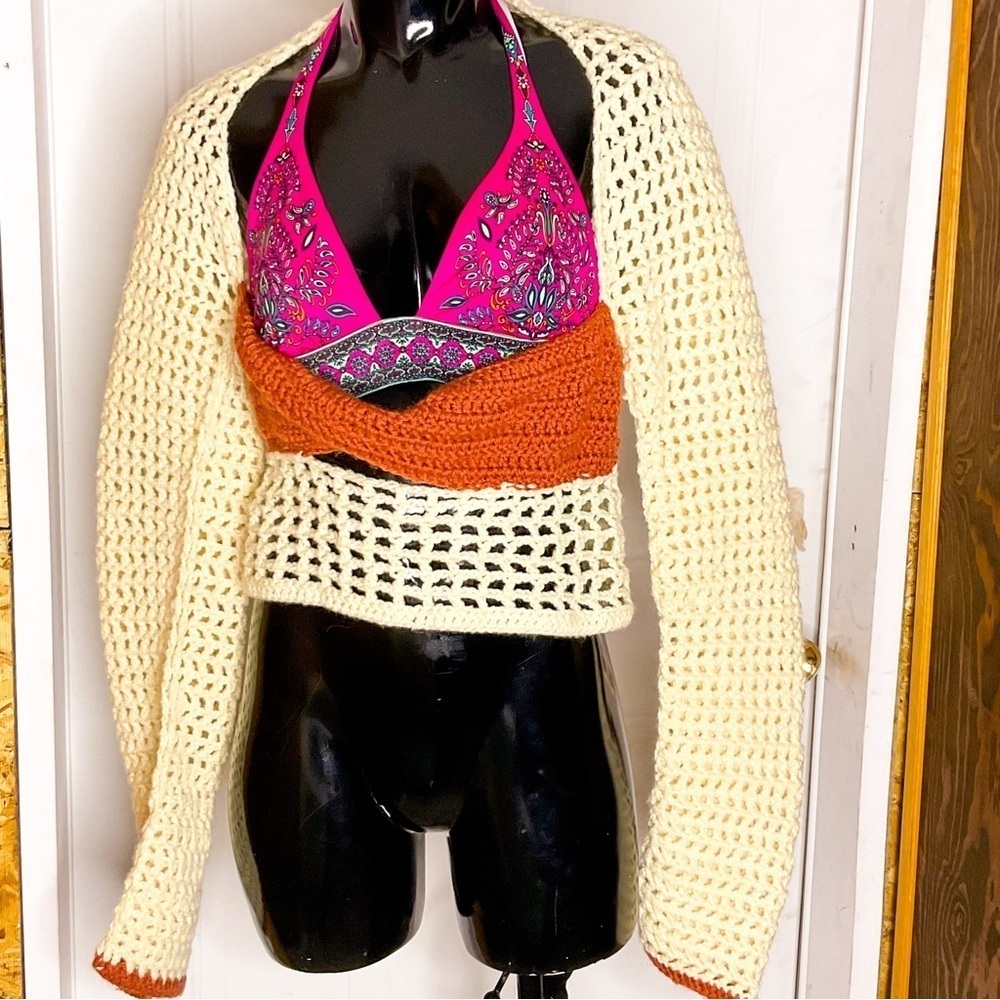 VINTAGE BOHO Festival Knitted Crochet Cutout Top - Coachella Summer Vibes